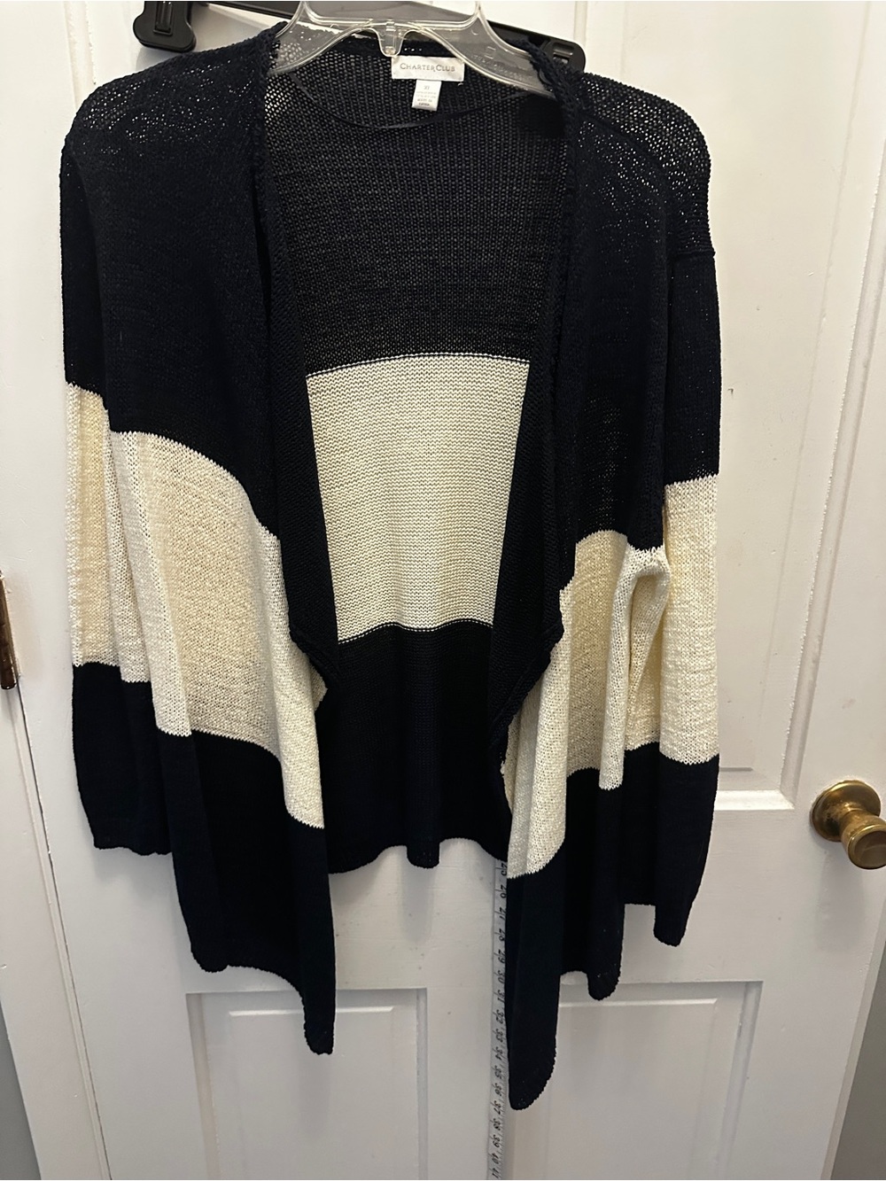 Navy and Creamy white Charter Club Striped Open-Front cardigan Sweater XL